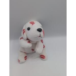 Vintage Stuffins 1997 Valentines Day White Dog w/ Red Lips Plush Stuffed Animal